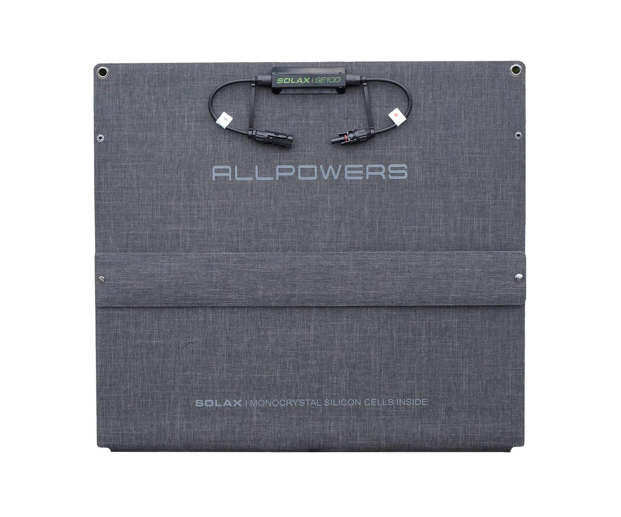 Folded ALLPOWERS SOLAX SE200 200W solar panel with a sturdy handle for easy transport during island hopping or emergency trips.