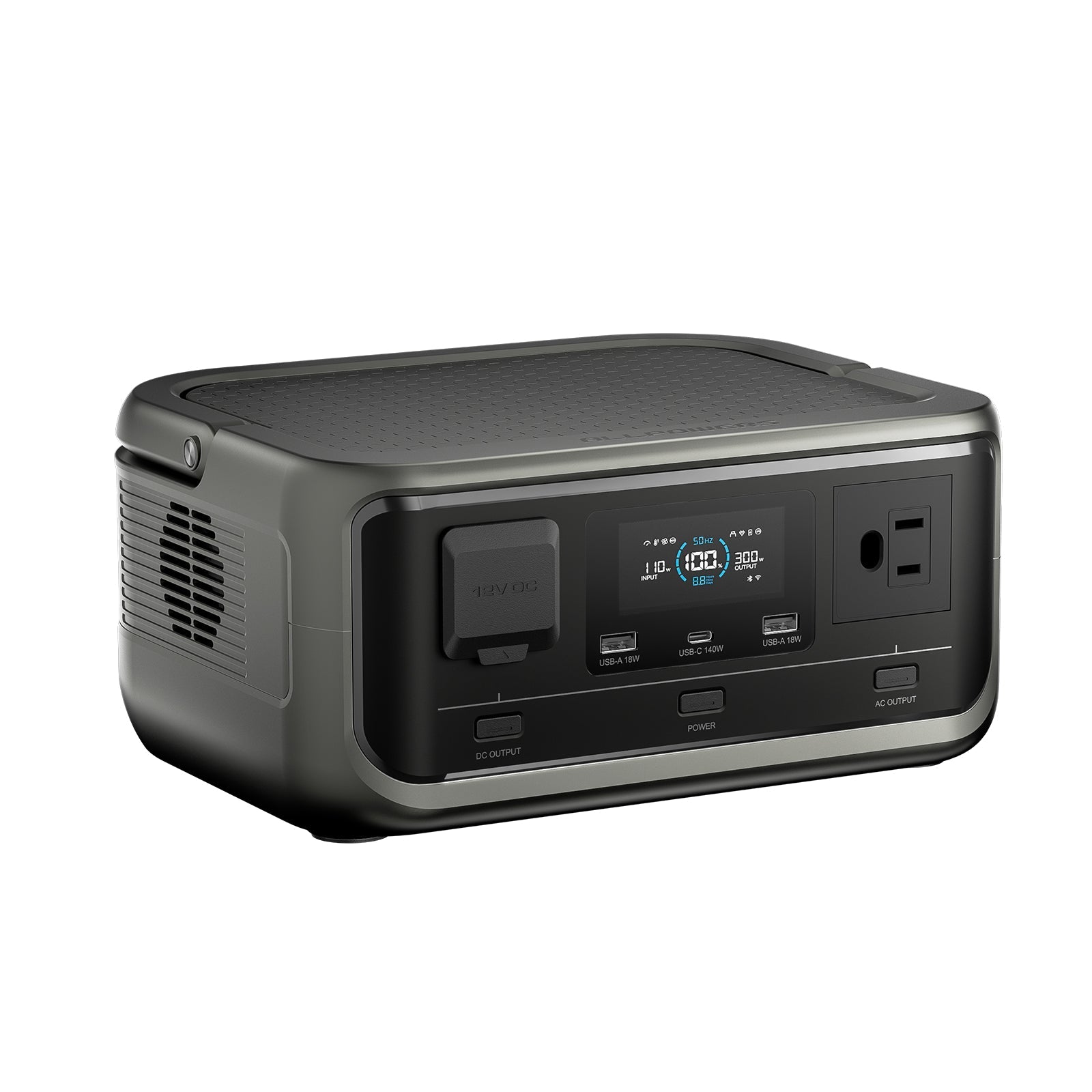ALLPOWRS-VOLIX P300 Portable Power Station view4-45° side compact design and side ventilation cooling panel.