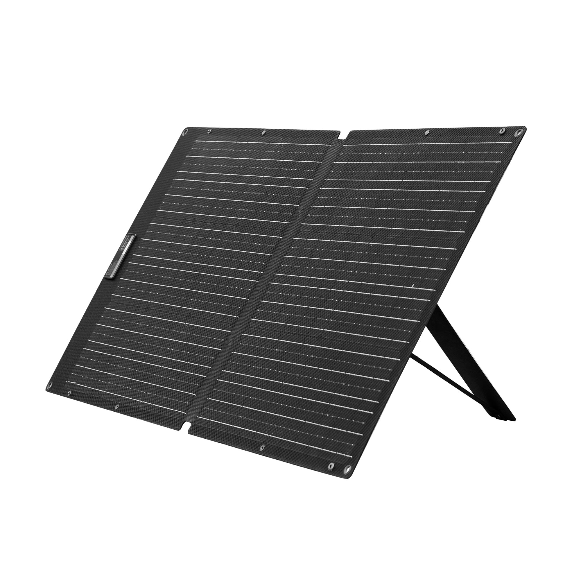 Fully unfolded ALLPOWERS SE100 foldable solar panel, a high-efficiency 100W portable generator for camping and brownout backup.